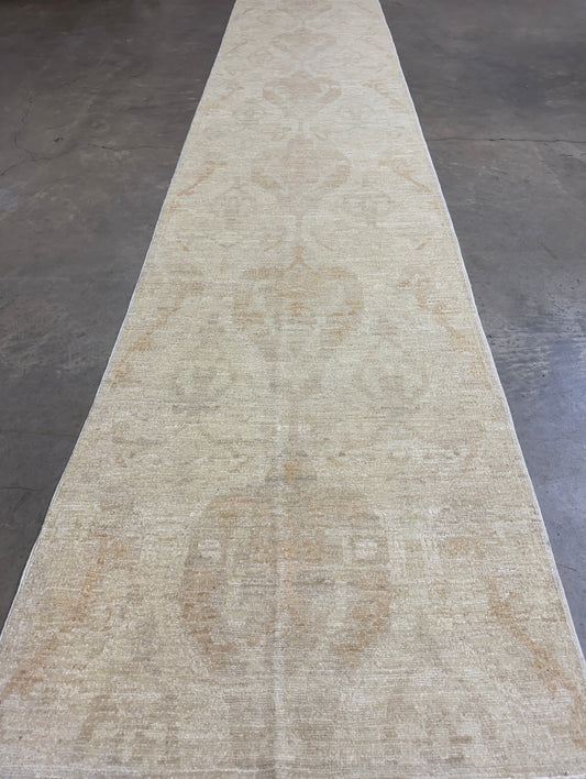 2’9”x13’6” Hand-Knotted Wool Abstract Runner 2x13 Handmade Beige Rug