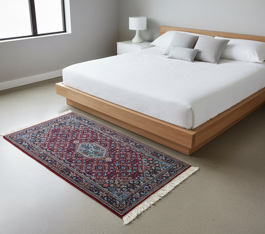 3’4”x5’6” Fine Hand-Knotted Wool IndoBidjar Persian Rug 3x5 Burgundy Handmade Carpet