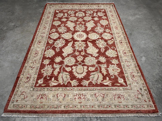 4'x5'9" Hand-knotted Wool All-Over Area Rug - Handmade Carpet Red 4x6