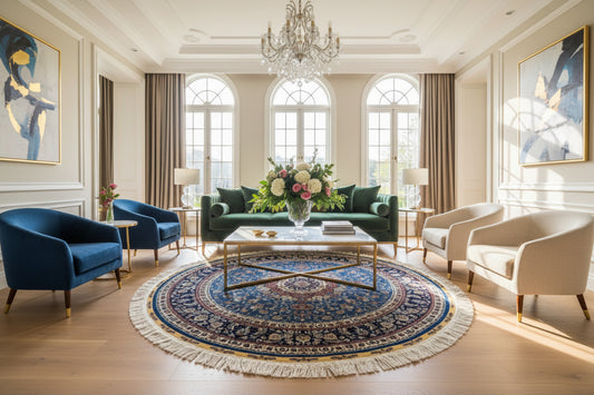 6’ Diameter Luxurious Hand-knotted 100% Silk Round Rug Handmade Blue 6x6