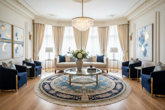 8’ Diameter Luxurious Hand-knotted Silk Round Rug - Handmade Blue Signed 8x8