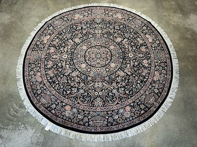 8’ Diameter Fine Hand-knotted Wool Round PakPersian Area Rug - Handmade Carpet 8x8 Black