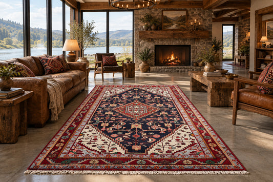 Hand-Knotted Persian Hamadan Rug - 5'2"x8'7"