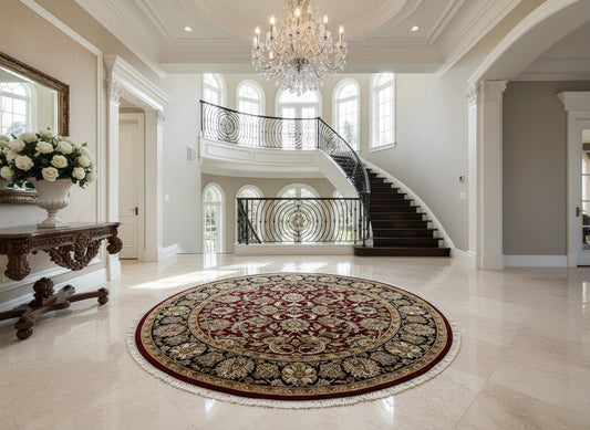 8’ Diameter Hand-Knotted Wool Indian Round Oriental Rug - 8x8 Handmade Carpet