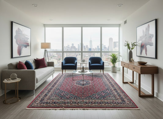 6’x9’ Fine Hand-Knotted Wool IndoBidjar Persian Rug 6x9 Burgundy All-Over Handmade Carpet