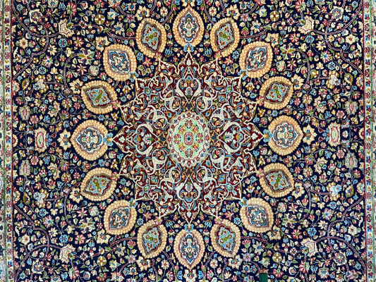 11'1"x15'10" Semi-Antique Hand-Knotted Handmade Kashmare Persiane Rug Navy Blue