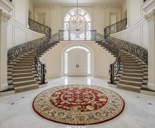 8’ Diameter Hand-Knotted Wool Indian Round Oriental Rug - 8x8 Handmade Carpet