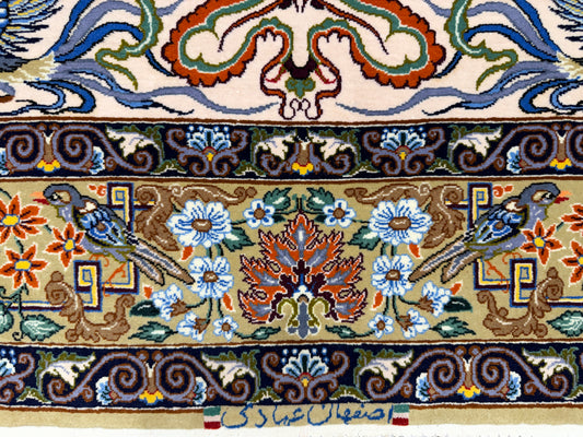 Hand-Knotted Persian Isfahan Rug -Garden of Birds- Signed Emadi - 3’7”x5’9”