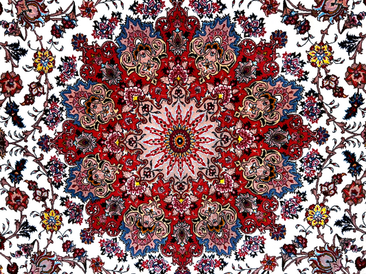 8'4"x11'7'' Very Fine Hand-Knotted Silk & Wool Tabrize Area Rug - Carpet