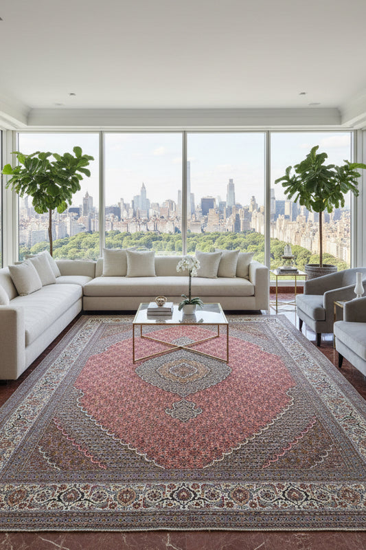 6'10"x10'1" Fine Hand-Knotted Wool & Silk Blend Tabrize Mahi Carpet - Area Rug