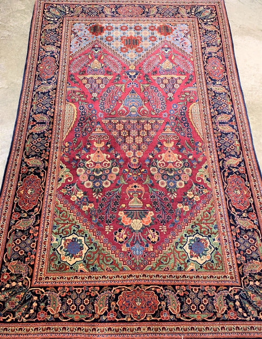 Collector Item 4'3"x6'10" Antique Pre-1900 Fine Lamb Wool Pile Kashane Rug