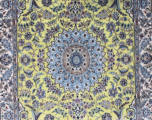 3'5"x5'10'' Very Fine Hand-Knotted Silk & Wool Naine Area Rug - Carpet