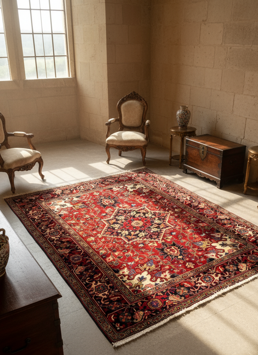 5'x6'2" Hand-Knotted 100% Wool Pile Herize Rug