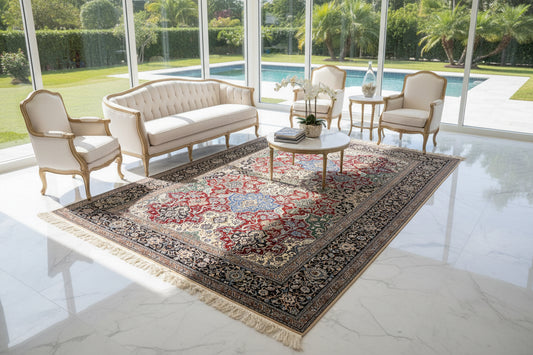 6'8"x10' Very Fine Hand-Knotted Wool & Silk Naine Rug - Area Carpet