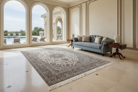 6'9"x10'6" Very Fine Hand-Knotted Wool & Silk Isfahane Rug - Area Carpet