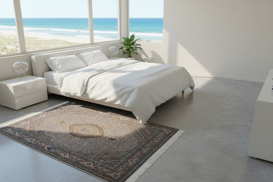 4'7"x6'7" Fine Hand-Knotted Wool & Silk Blend Tabrize Mahi Carpet - Area Rug