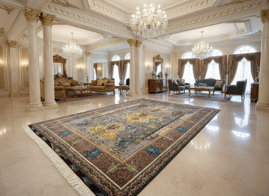 Exquisite 5'10"x8'3" Hand-Knotted Wool & Silk Blend Tabrize Area Rug - Carpet