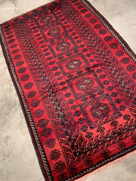 3'4"x5'6'' Hand-Knotted 100% Wool Pile Balouchie Area Rug