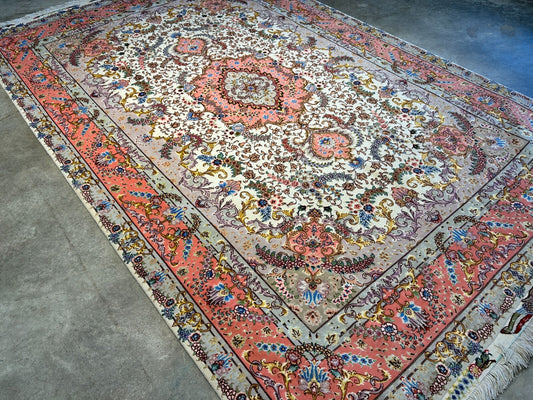 6'8"x10'3" Extra-Fine Signed Hand-Knotted Wool & Silk Tabrize Rug - Area Carpet
