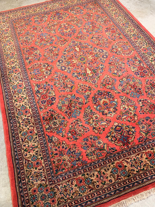 5'9"x8'2" Hand-Knotted 100% Wool Pile Sarouke Carpet - Area Rug