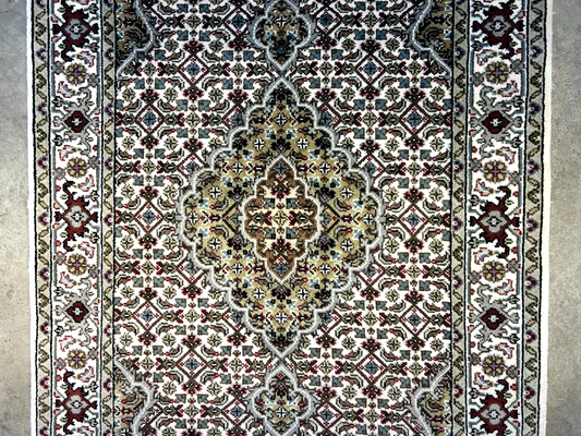 3'x5' Hand-Knotted Wool & Silk Pile Tabrize Mahi Rug