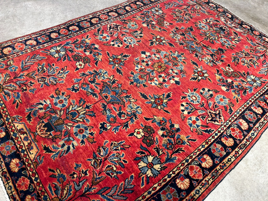 3'4"x4'10" Antique Hand-Knotted 100% Wool Pile Sarouke Mohajeran Rug