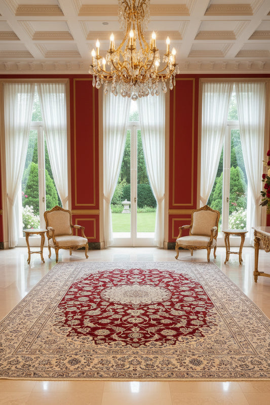 6'7"x9'6" Fine Hand-Knotted Wool & Silk Naine Rug - Area Carpet
