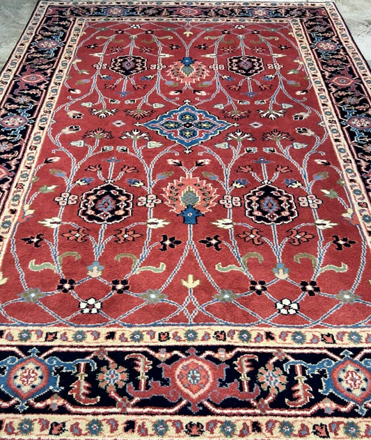 6'x9' Hand-Knotted 100% Wool Pile Indo-Serapi Carpet - Area Rug