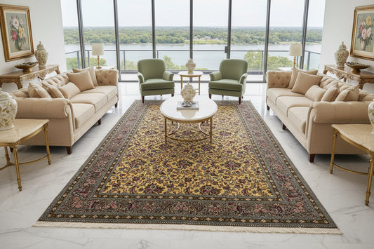 7'x11'6" Very Fine Hand-Knotted Wool & Silk Qume Rug