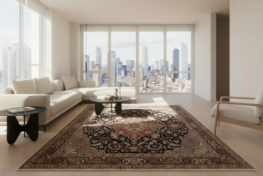 6'6"x9'6" Fine Hand-Knotted Wool & Silk Blend Tabrize Herize Carpet - Area Rug