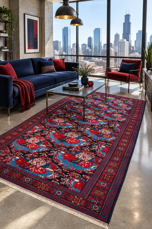 4'9" x 10'0'' Hand-Knotted 100% Lamb Wool Pile Sennehe Area Rug - Carpet