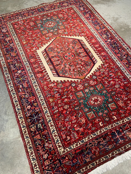 4'10"x6'6" Antique Hand-Knotted 100% Lamb Wool Karajah Rug