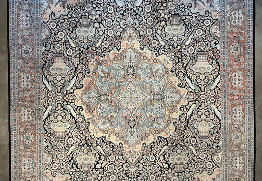 9'x12'6" Hand-Knotted 100% Kashmiri Silk Pile Area Rug