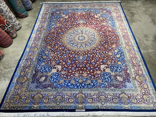 9'7"x12'10" Exquisite Signed Hand-Knotted 100% Silk Qume Rug