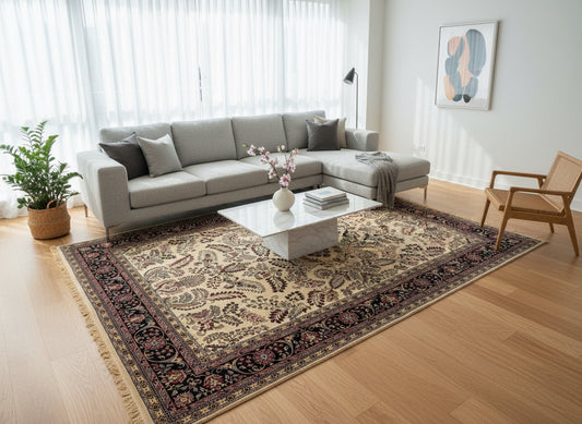 9'1"x12'1" Hand-Knotted 100% Lamb Wool Sarouke Design Carpet - Area Rug