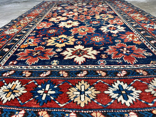Collector Item - 4'x6'3" Antique Hand-Knotted 100% Wool Pile Kazak Rug