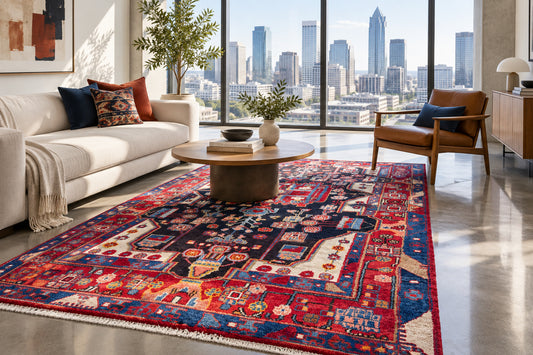 4'8" x 8'6" Hand-Knotted 100% Lamb Wool Pile Nahavande Area Rug