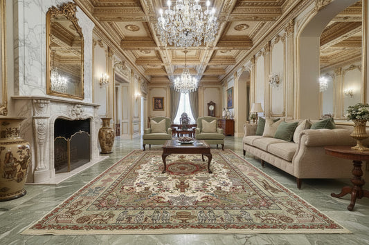 6'6"x10'2" Extra-Fine Hand-Knotted Wool & Silk Blend Tabrize Carpet - Area Rug