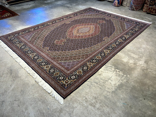 6'8"x9'8" Fine Hand-Knotted Wool & Silk Oriental Tabrize Rug - Area Carpet