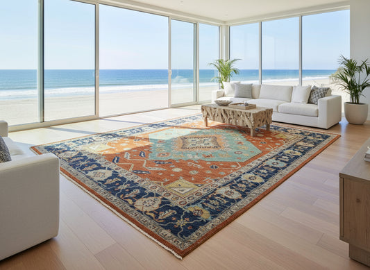 9'2"x11'11" Hand-Knotted 100% Wool Pile IndoSerapi Rug