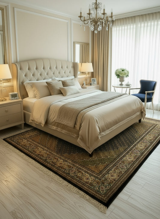 4'1"x6'6" Very Fine Hand-Knotted Wool & Silk Blend Tabrize Mahi Carpet - Rug