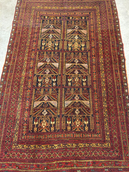 3'10"x6'3" Vintage Hand-Knotted 100% Wool Pile Oriental Area Rug - Carpet