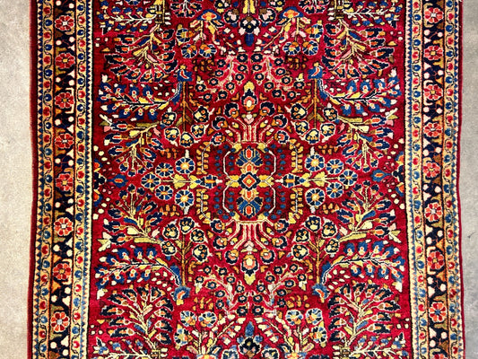Collector Antique - 3'4"x5'1" Hand-Knotted 100% Wool Pile Sarouke Rug