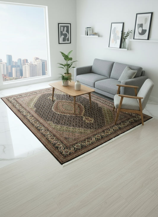 5'x6'7" Fine Hand-Knotted Wool & Silk Blend Tabrize Mahi Carpet - Area Rug