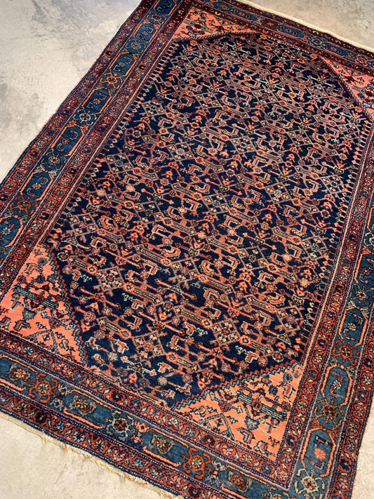 4'9"x6'8" Antique Pre-1900 Geometric Malayer Area Rug Hand-knotted Carpet