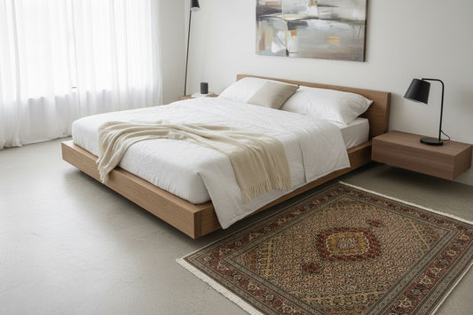 5'2"x6'4" Fine Hand-Knotted Wool & Silk Blend Tabrize Mahi Carpet - Area Rug