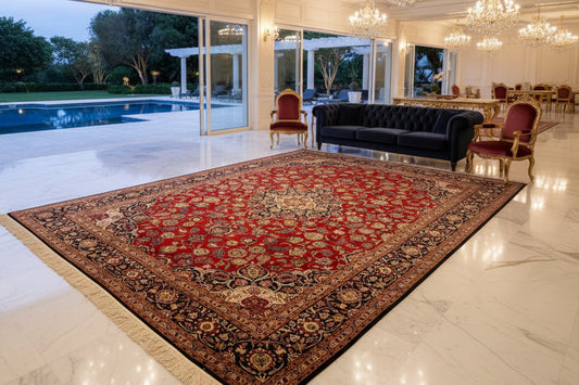 6'10"x9'9" Exquisite Hand-Knotted 100% Silk Kashane Rug