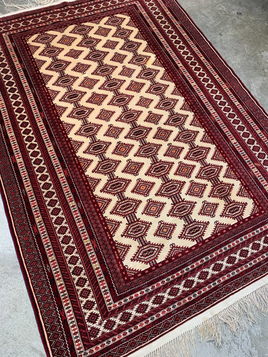 4'5" x 6'0" Hand-Knotted 100% Wool Pile Turkomane Area Rug - Handmade Carpet
