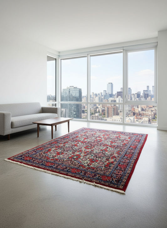3'8"x4'11'' Hand-Knotted 100% Wool Bidjare Area Rug - Area Carpet