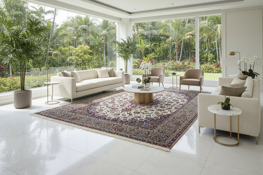 8'6"x12'1'' Very Fine Silk & Wool Isfahane Area Rug - Area Carpet